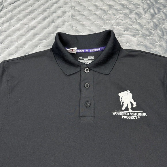 Under Armour Polo Shirt Mens Small Black Wounded Warrior Project Heat Gear Golf - Picture 4 of 11
